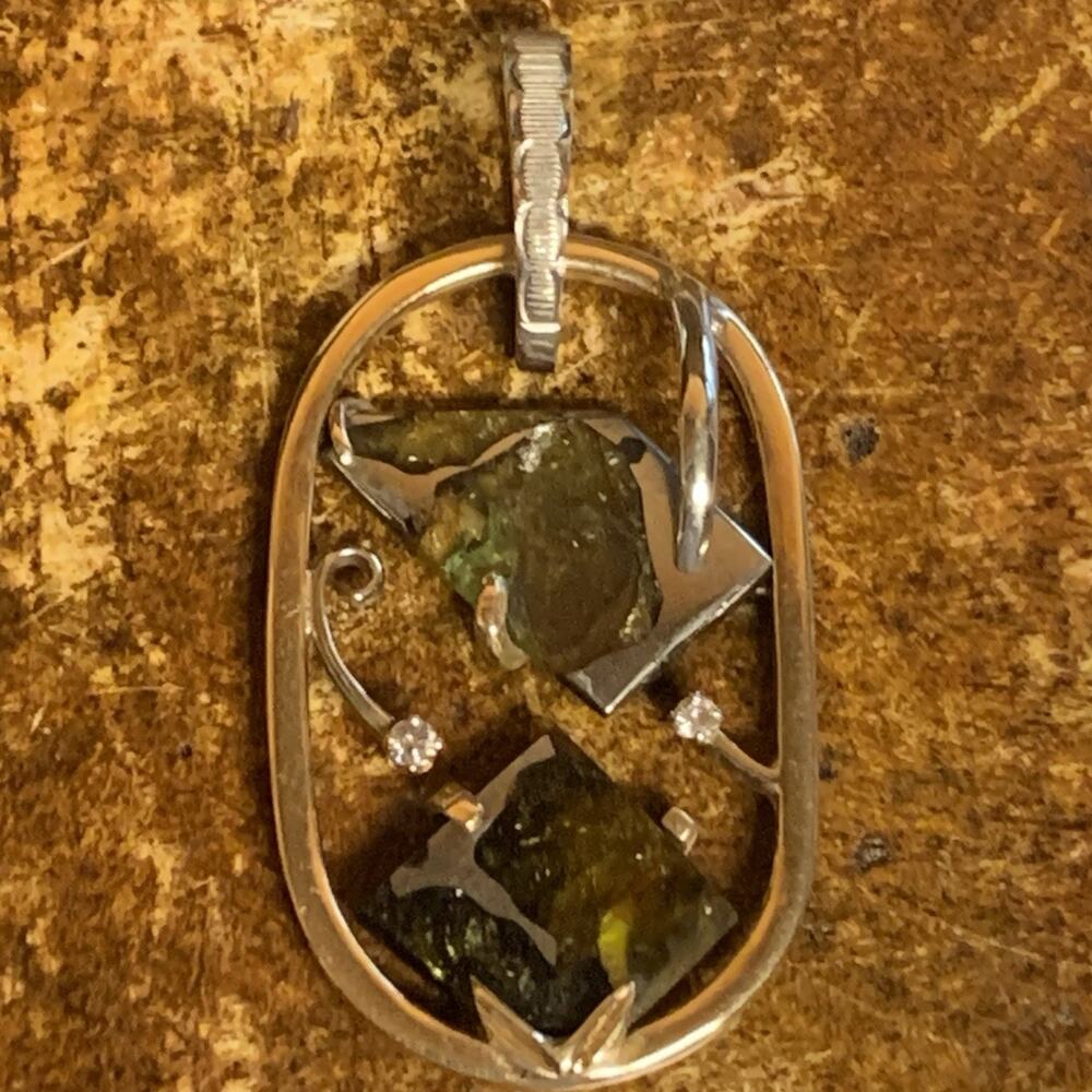 Custom Pendant 14K Yellow & White Gold w/ Pallasite Meteorite and Diamonds